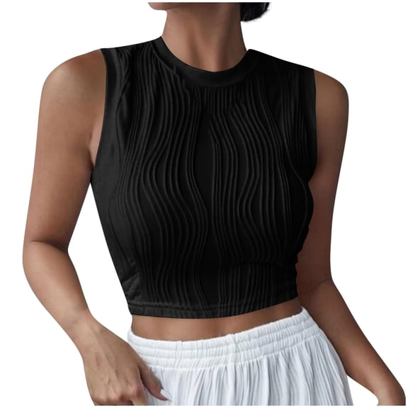 ECZHAW Women's Sleeveless High Neck Top, Stand Neck Solid Tank Top/Kript Ribbed Cropped Top