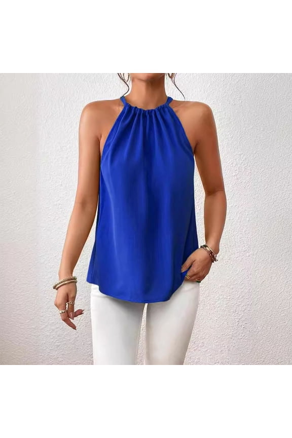 Women's Summer Halter Tops Tie Back Sleeveless Work Shirts Blouses for Women Casual Dressy