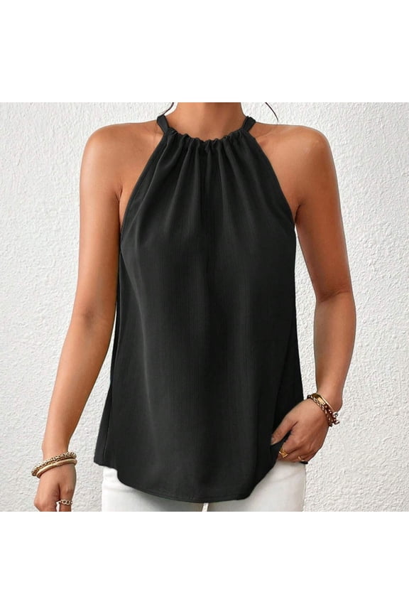 Women's Summer Halter Tops Tie Back Sleeveless Work Shirts Blouses for Women Casual Dressy