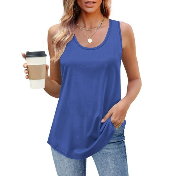 ECZHAW Women's Summer Tank Top Casual Scoop Neck Sleeveless Loose Fit Shirt Top