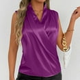 thumbnail image 1 of ECZHAW Women's Wrap V Neck Sleeveless Satin Blouse Elegant Overlap Collar Draped Tank Tops Dressy Casual Soft Comfy Shirts, 1 of 7