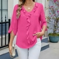 thumbnail image 1 of ECZHAW Womens Dressy Casual Blouses 3/4 Sleeve V Neck Ruffle Tops Business Ladies Summer 2025 Trendy Work Shirt, 1 of 4