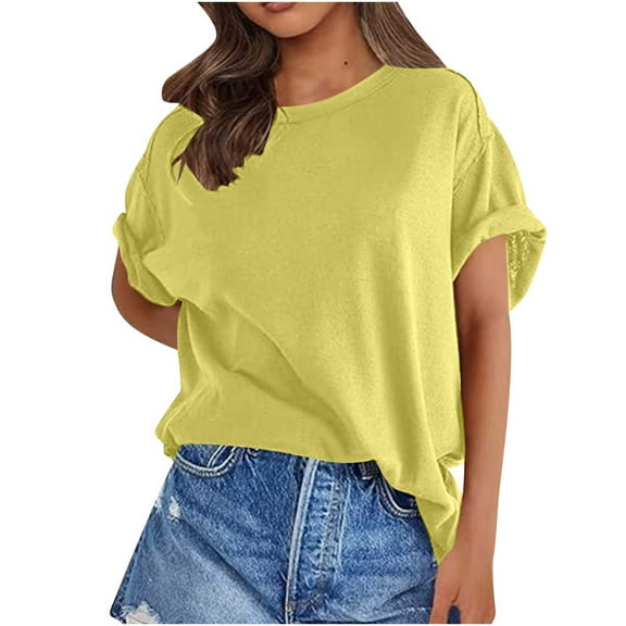 ECZHAW Womens Oversized Short Sleeve T Shirts Summer Casual Crew Neck Tunic Tops Loose Fit Basic Side Split Tees