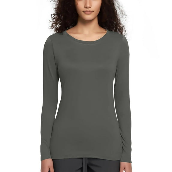 ECZHAW Womens Ribbed Long Sleeve Crewneck Casual Slim Basic Shirts Fitted Knit Tops