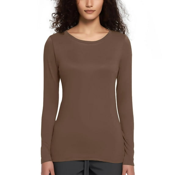 ECZHAW Womens Ribbed Long Sleeve Crewneck Casual Slim Basic Shirts Fitted Knit Tops