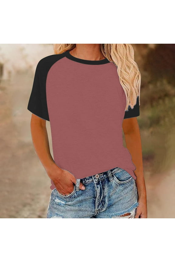 Womens Ringer Tee Crew Neck Color Block Casual Summer Short Sleeve T Shirt