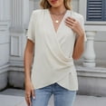 thumbnail image 1 of ECZHAW Womens Summer Wrap Tops Drsesy Casual Short Sleeve Shirts Plain V Neck Business Work Tunic Loose Tee Blouses,Summer Tops for Women 2025 Trendy,, 1 of 8