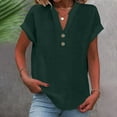 thumbnail image 1 of ECZHAW Summer Tops for Women 2025 Trendy Short Sleeve Cotton Linen Shirt Casual Button V Neck Tunic Blouses Outfits, 1 of 5