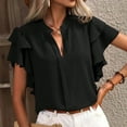thumbnail image 1 of ECZHAW Summer Tops for Women 2025 V Neck Ruffle Short Sleeve Shirts Tops Trendy Chiffon Pleated Tunics or Tops Dressy, 1 of 5