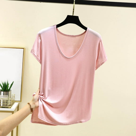 ECZHAW Women Tee Shirts 2025 Summer Fashion Basic Crewneck Short Sleeve Tunic Blouse Casual Solid Soft Comfy Loose Fit Tops,