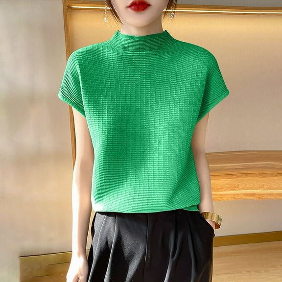 ECZHAW Women's Mock Neck Sleeveless Sweater Vest Casual Cap Sleeve Knit Pullover Tank Tops 2025 Spring Summer Clothes,