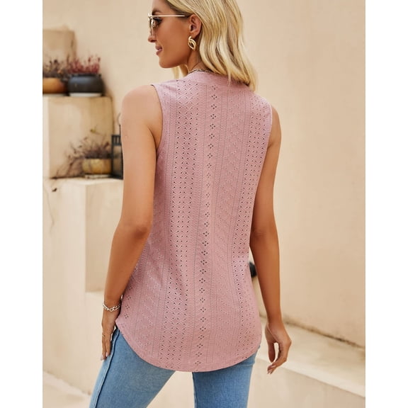 ECZHAW Womens Summer Tops,Sleeveless Tops for Women Dressy Casual Summer Blouses Trendy Eyelet Office Work Shirts,