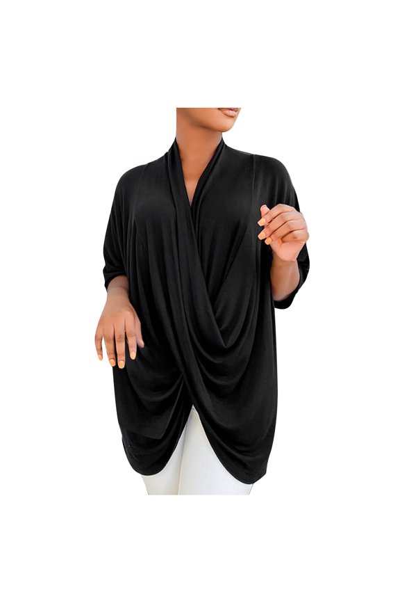 Womens Summer Tops,Women's Wrap V Neck Ruched Short Sleeve Split Hem Blouse Shirt Tunic Top,