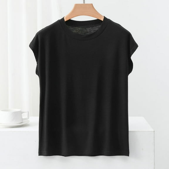 ECZHAW Womens Tops ,Tops for Women Trendy Summer Blouses Dressy Casual Short Sleeve Shirts Crewneck T Shirts Elegant Solid Color Tees