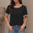 thumbnail image 1 of ECZHAW Womens Tops ,Tops for Womens Casual Fashion Color Block Short Sleeve Crewneck T Shirts Summer Loose Fit Comfy Basic Tee Blouses, 1 of 7