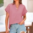 thumbnail image 1 of ECZHAW Womens Tops ,Womens Summer Tops V Neck Short Sleeve Tshirt Loose Flowy Tunics Solid Color Dressy Casual Blouse Shirts, 1 of 9