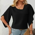 thumbnail image 1 of ECZHAW Womens Tops Dressy Casual 3/4 Tiered Bell Sleeve Blouses Double Layered Chiffon Work Tunic Shirts Tops, 1 of 6