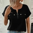 thumbnail image 1 of ECZHAW Womens Tops , Tops for Womens Short Sleeves V-Neck Zipper T-Shirts Solid Color Loose T-Shirts Casual Comfy Fashion Going Out Tees ,, 1 of 7