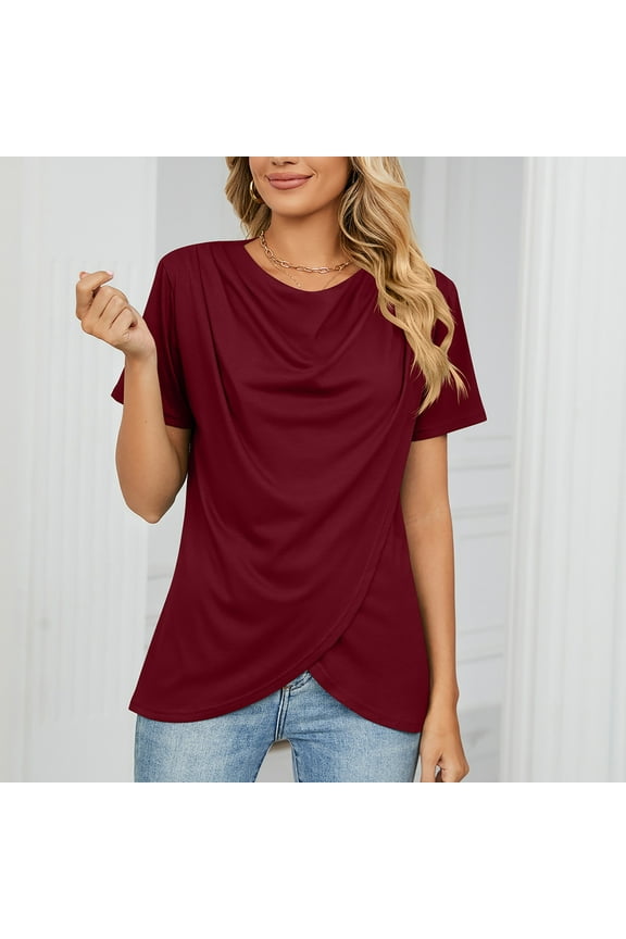 Womens Tops , Womens Cotton Tops Summer Casual Short Sleeve Wrap Shirts Twist Front Cowl-Neck Tops Dressy Blouse Tee Shirt ,