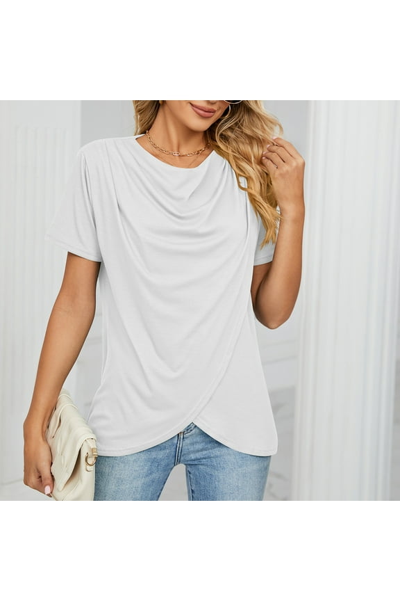 Womens Tops , Womens Cotton Tops Summer Casual Short Sleeve Wrap Shirts Twist Front Cowl-Neck Tops Dressy Blouse Tee Shirt ,