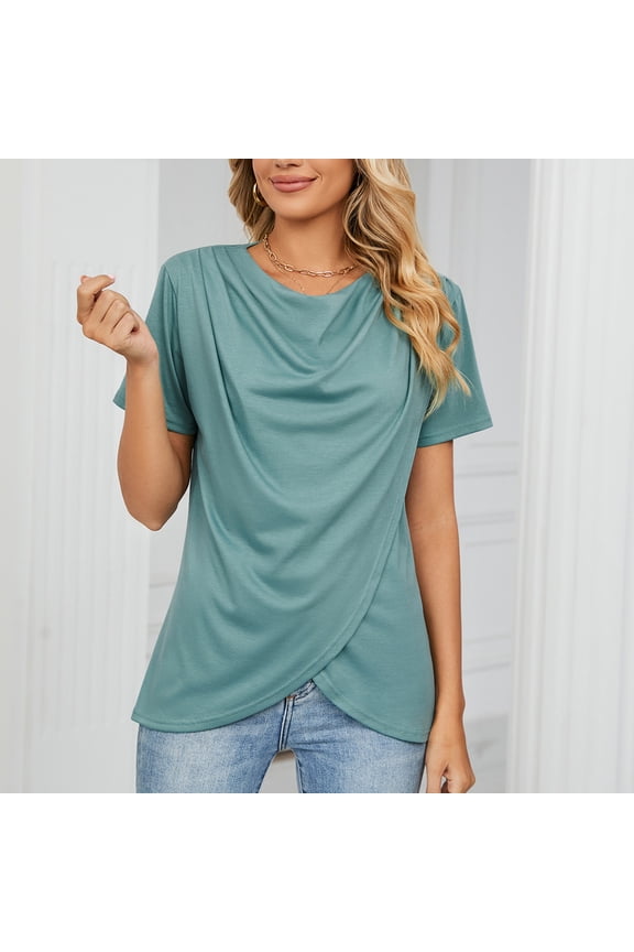 Womens Tops , Womens Cotton Tops Summer Casual Short Sleeve Wrap Shirts Twist Front Cowl-Neck Tops Dressy Blouse Tee Shirt ,