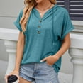 thumbnail image 1 of ECZHAW Womens Tops , Womens Short Sleeve Button Hoodies Summer Loose Fit Blouse Tops Casual T-Shirts Drawstring Down V Neck Sweatshirt ,, 1 of 9