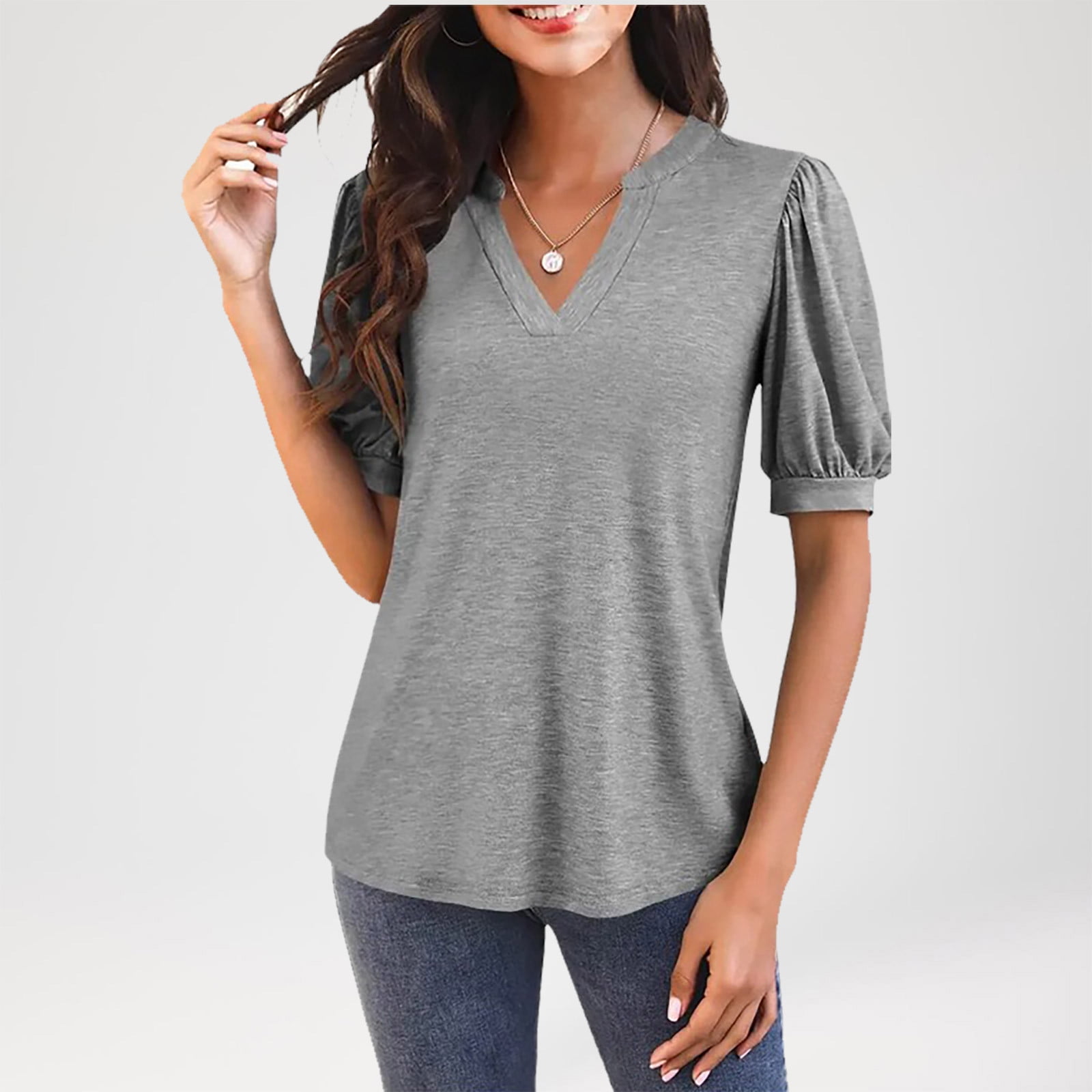 Elegant Buckle Puff Sleeve Loose T-Shirt main image 0