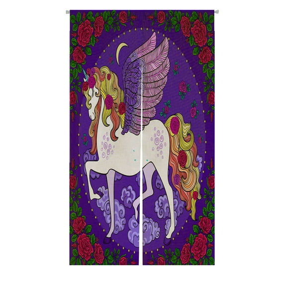 ECZJNT A beautiful unicorn flowers Japanese Noren Curtain Doorway Door Window Treatment Curtains Cotton Linen Curtain Size 85x150 cm