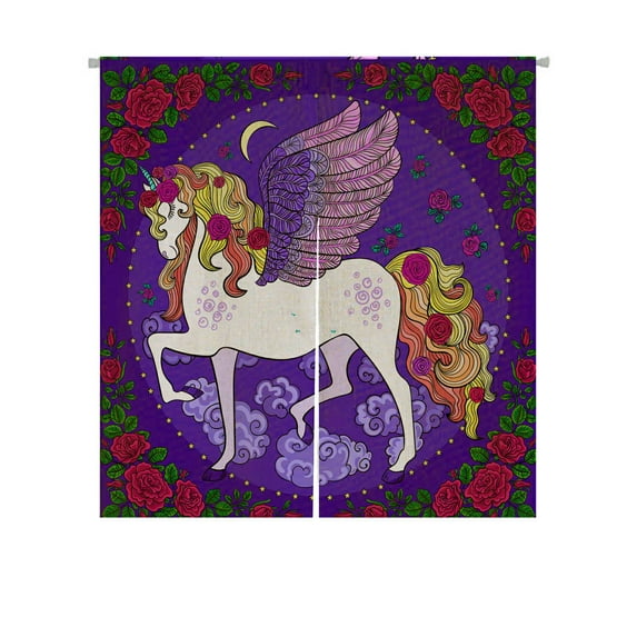 ECZJNT A beautiful unicorn flowers Japanese Noren Curtain Doorway Door Window Treatment Curtains Cotton Linen Curtain Size 85x90 cm