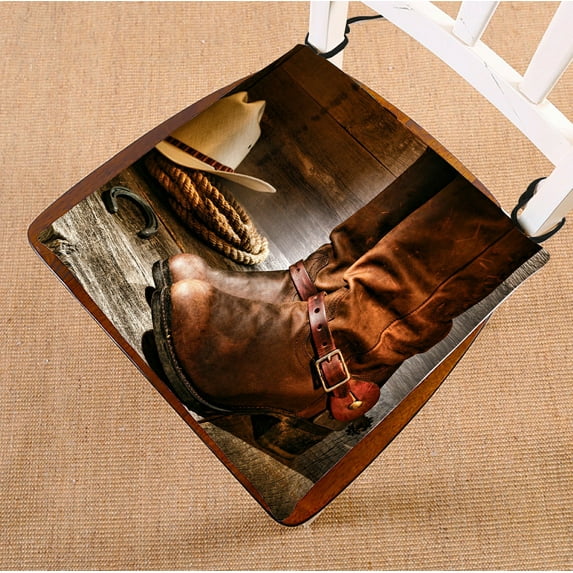 ECZJNT American West Cowboy leather roper boot spurs barn seat pad chair pads seat cushion 20x20 Inch