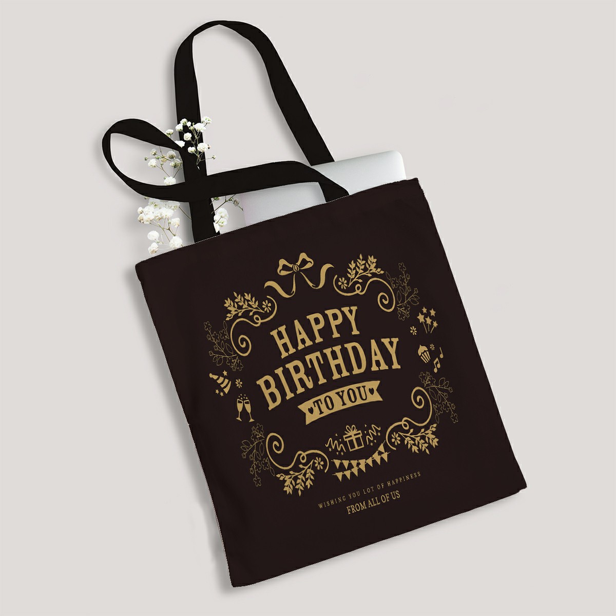 ECZJNT Birthday card design Canvas Bag Reusable Tote Grocery Shopping Bags Tote Bag 14"(W) x 16"(H) - image 1 of 1