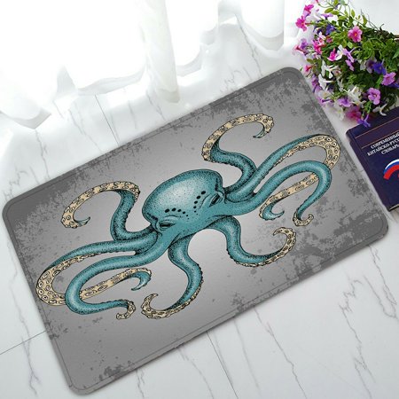 ECZJNT Blue octopus grunge dotwork tattoo Doormat Bath Mat Rug Entrance Rug Floor Mats 30x18 Inch
