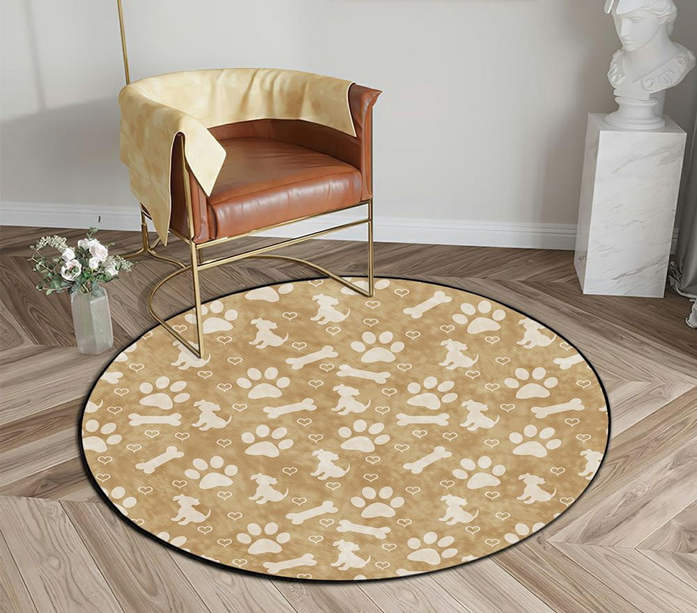 Round Pet Rug ECZJNT Brown Dog Paw Puppy Bone Hearts Tile Round Area Rugs Diameter 6 ...