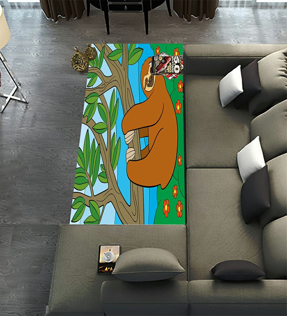 ECZJNT Cartoon Animals Cute Lazy Sloth Hangs Tree Branch Smiles Runner ...