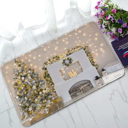 ECZJNT Christmas Christmas tree candles and fireplaces Doormat Bath Mat Rug Entrance Rug Floor Mats 30x18 Inch