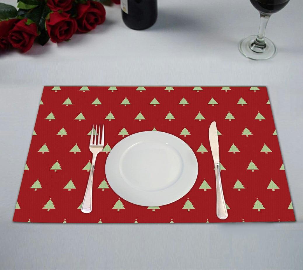 ECZJNT Christmas Pattern With Christmas Trees Placemat Table Mat Cup