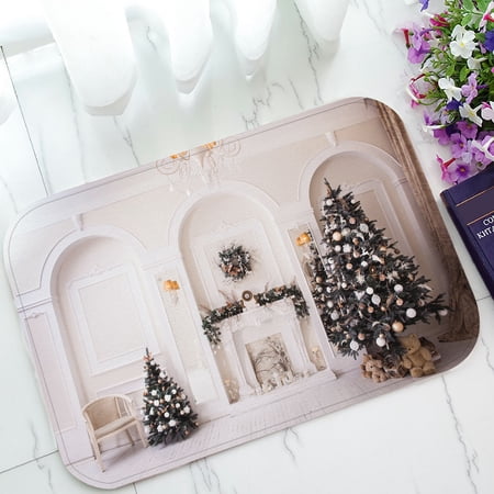 ECZJNT Christmas Tree Near Baroque Sofa Fireplace In Classical Hall Welcome Doormat Bath Mat Rug Entrance Rug Floor Mats 23.6x15.7 inch