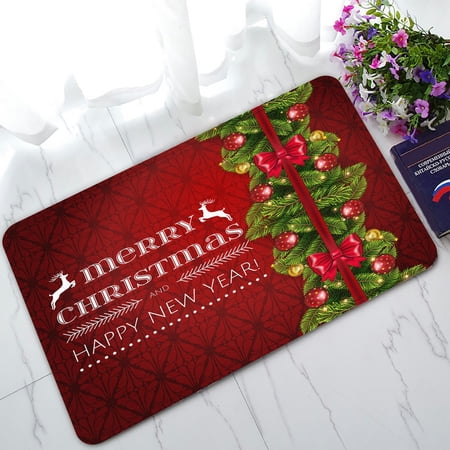 ECZJNT Christmas Tree Pine Branches Like Frame Borders Red Red Bow Welcome Doormat Bath Mat Rug Entrance Rug Floor Mats 30x18 inch