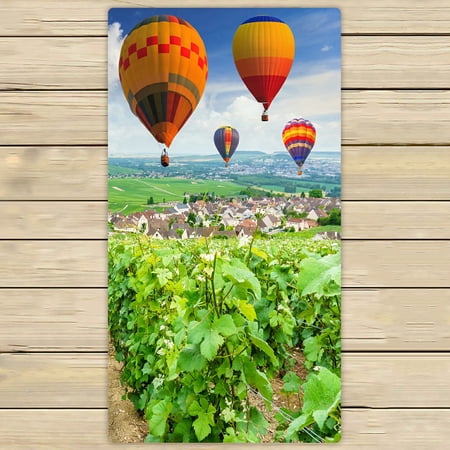 ECZJNT Colorful hot air balloons flying over champagne Vineyards at Montagne de Reims France Beach Bath Towels Shower Towel For Home Outdoor Travel 30x56 Inch