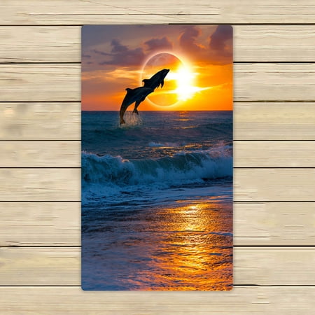ECZJNT Couple dolphins jumping on the water with solar eclipse Beach Bath Towels Shower Towel For Home Outdoor Travel 16x28 Inch