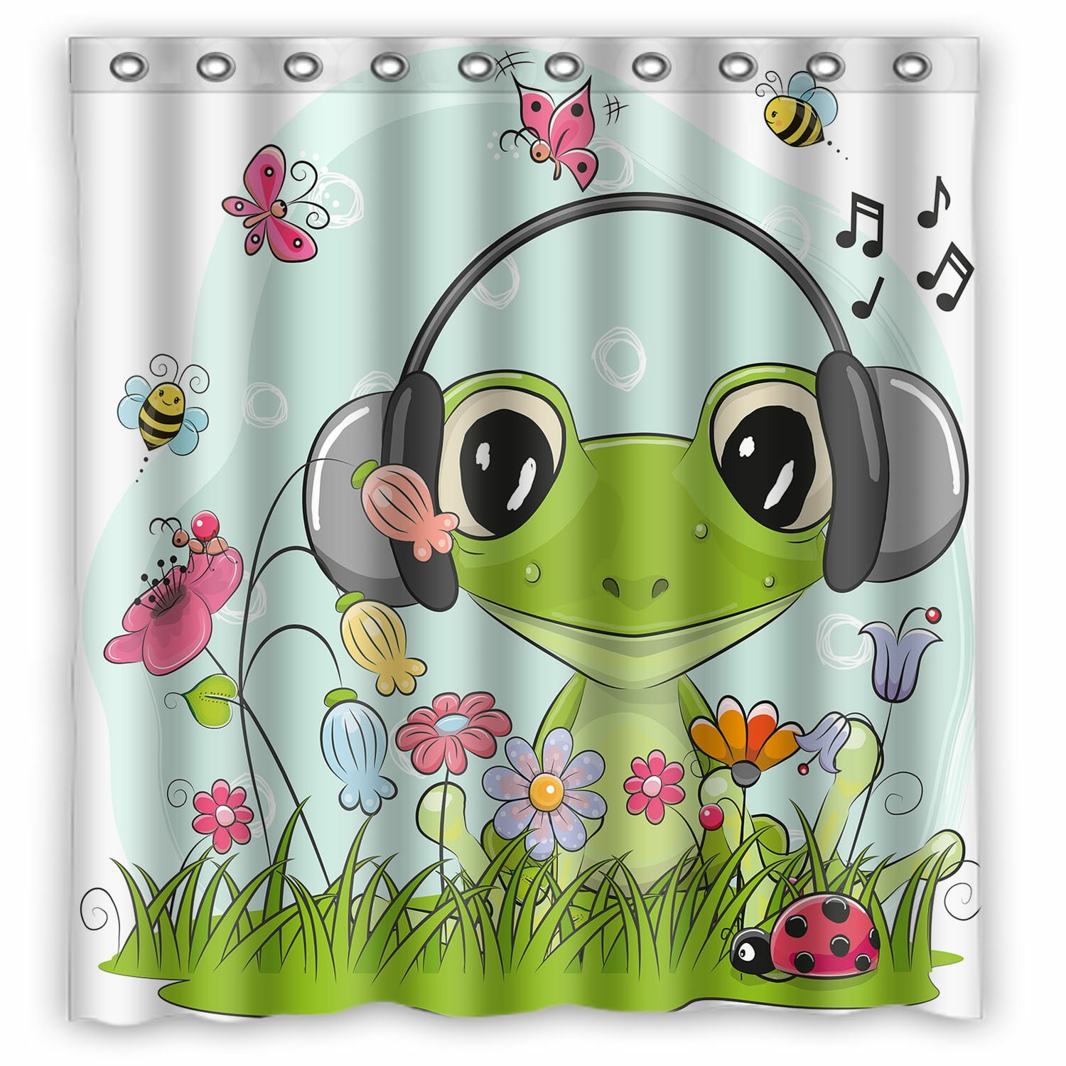 ECZJNT Cute Cartoon Frog on a meadow flowers butterflies Shower