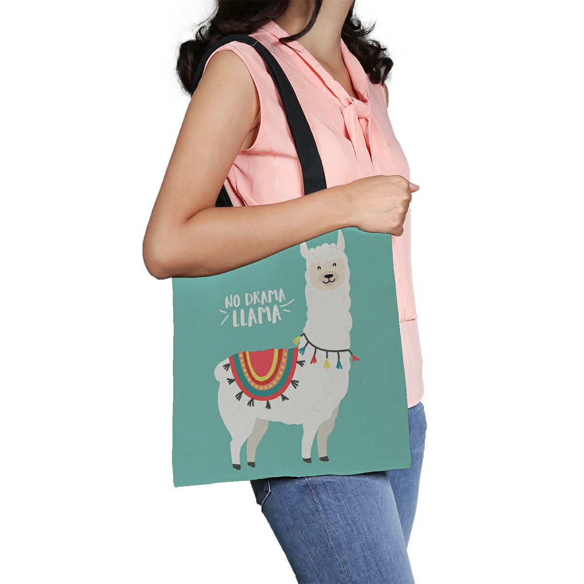 ECZJNT Cute Cartoon Llama Design Canvas Bag Reusable Tote Grocery Shopping Bags Tote Bag 14"(W) x 16"(H) - image 1 of 2