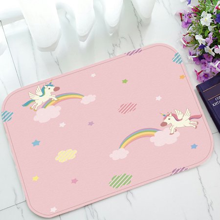 ECZJNT Cute Unicorn Sky Rainbow Cloud Star Welcome Doormat Bath Mat Rug Entrance Rug Floor Mats 23.6x15.7 inch