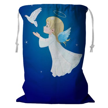 ECZJNT Cute little angel dove Storage Basket Laundry Bag with Drawstring 18x24 Inch