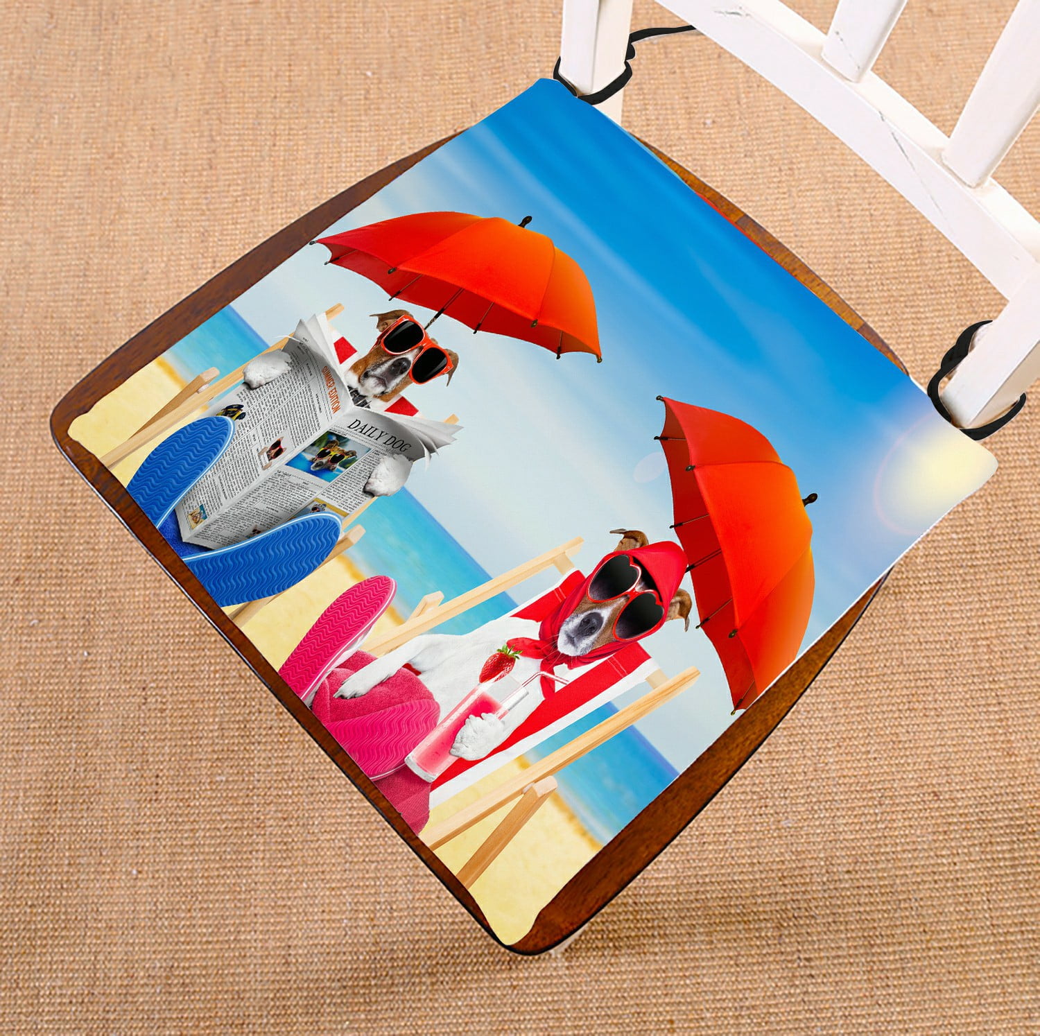 ECZJNT Dog Newspaper Beach Chair Cocktail Umbrella Summer Vacation Hammocks seat pad chair pads