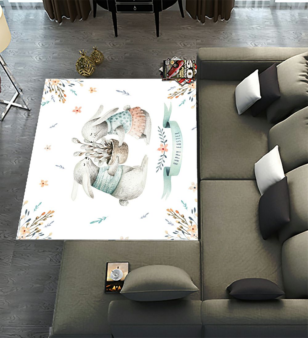Cartoon Easter Rug ECZJNT Easter Cartoon Bunnies Leaves Branches Feathers Area Rugs 6 x ...