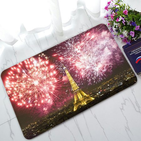 ECZJNT Eiffel tower fireworks celebration New Year Paris France Doormat Bath Mat Rug Entrance Rug Floor Mats 30x18 Inch