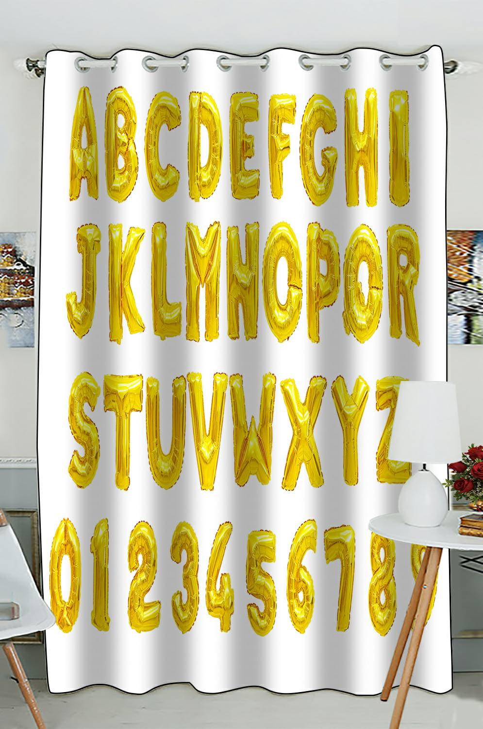 ECZJNT English alphabet numerals yellow Golden balloons Blackout Window
