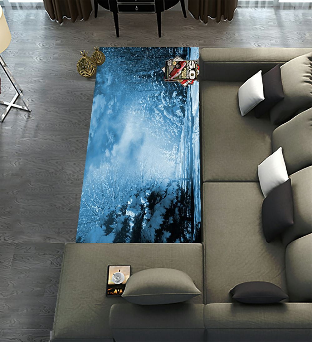ECZJNT Evergreens At Snowy Winter Park In The Night Runner Rug 3.3 x ...