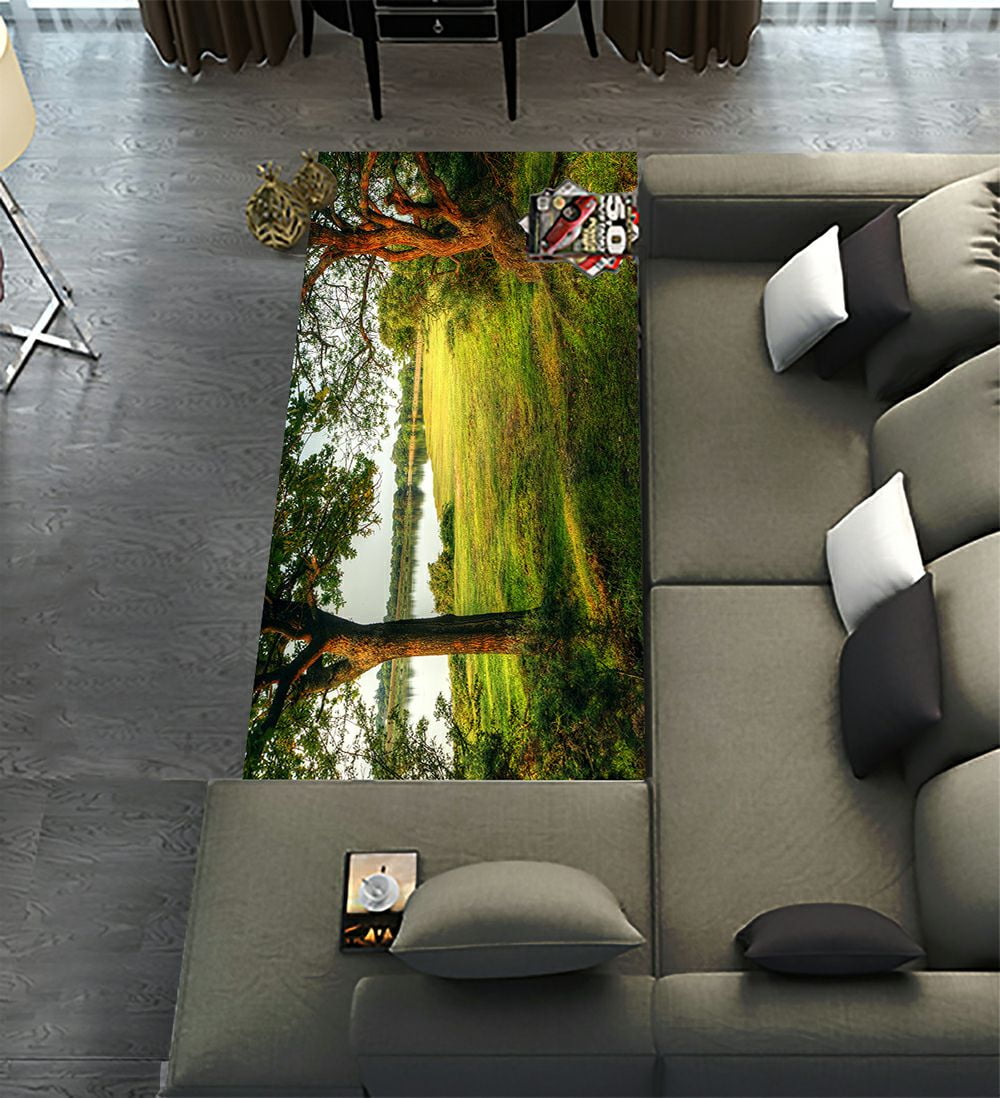 ECZJNT Fairytale Forest Scene Lake Trees Vibrant Sunset Runner Rug 2.6